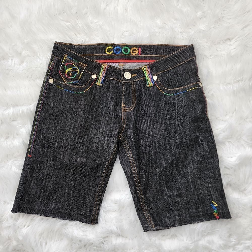 COOGI EMBROIDERED DENIM SHORTS SIZE 7/8 DARK WASH - Picture 1 of 12